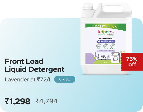 Koparo Clean Front Load Liquid Detergent – Lavender — 6X Pack, effective ₹1298 (₹72/L)