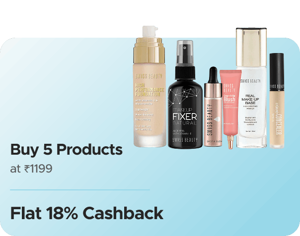 Swiss Beauty — Buy any 5 at ₹1199  + Flat 18% CashKaro Cashback + Flat 18% Cashback