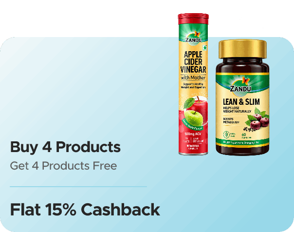Zandu Care — Buy 4 Products and Get 4 Free + Flat 15% CashKaro Cashback + Flat 15% Cashback