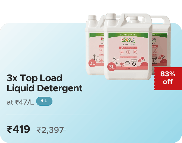 Koparo Clean Top Load Liquid Detergent – Fresh Cotton — 3X Pack, effective ₹419 (₹47/L)