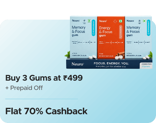 NeuroGum — Buy 3 Gums/Mints at ₹999 + Flat 70% CashKaro Cashback + Flat 65% Cashback