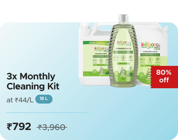 Koparo Clean Monthly Kit - 2L Dishwash, 2L Detergent  — 3X Pack, effective ₹792 (₹264/pack)